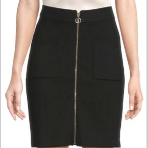 Paule Ka Virgin Wool Leather Zip Up Pencil Skirt